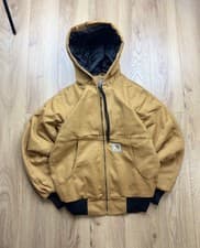 Image of Carhartt Brown Duck Canvas Work Jacket – Hooded, Heavy Duty, Zip Front Small
