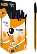 Image of 50x BIC Cristal Original Black Ballpoint Pens Fine Point 0.8mm for School Office