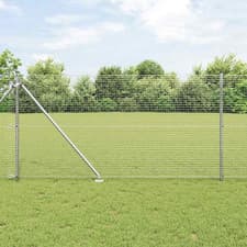 Image of Fence Panel Set Silver Powder-Coated Steel 1000x3.2x100cm Mesh & 7 Posts Garden