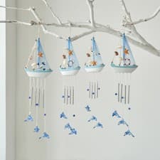Image of Sailboat Wind Chime Coastal Themed Nautical Decor Hanging Ornament for Garden