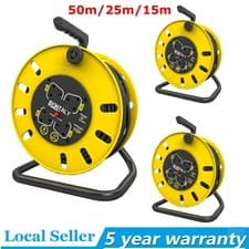 Image of 10m-50m Extension Reel Cable Lead Heavy Duty 4 Gang Socket Electrical 13A Plug