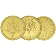 Image of Lord Of The Rings Gold Medallion Bundle Lot Set of 3 + Display Stand & Map