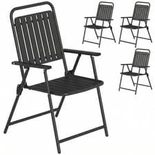 Image of Outsunny Folding Garden Chairs Set of 4 with Plastic Seat and Back, Black