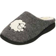 Image of Novelty Sheep Cute Slipper Mules Grey Clogs Faux Fur Lined Warm Slip On Lambs