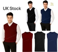 Image of Mens Sleeveless Jumper Plain V-Neck Sweater Tank Top Jersey Golf Casual UK NEW