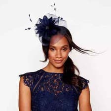 Image of Debut Navy Feather Flower Fascinator Headband Headpiece Races Wedding Party