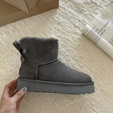 Image of Women's Shoes UGG Brown Suede MINI BAILEY BOW II Slip On Ankle Boots New