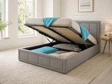 Image of OTTOMAN STORAGE GAS LIFT UP DOUBLE & KING SIZE FABRIC BED MEMORY FOAM MATTRESS