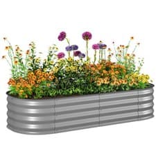 Image of Outsunny Galvanised Raised Garden Bed Planter Box with Safety Edging Silver