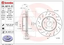 Image of 2x Brake disc perforated/vented 09.A613.51 BREMBO for MERCEDES-BENZ C-CLASS