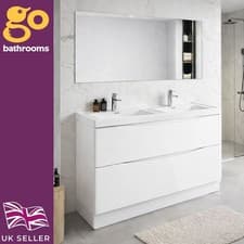 Image of 1200mm White Gloss Double Vanity Unit Basin Double Sink Cabinet Storage