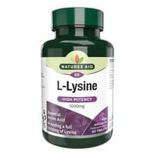 Image of Natures Aid L Lysine 1000mg Lysine 60 Tablets Supplement for Cold Sores