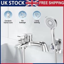 Image of Bathroom Bath Shower Mixer Tap with Handset Chrome Modern Curved Single Lever
