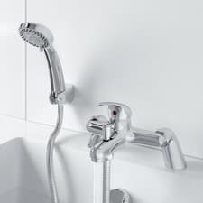 Image of Bathroom Bath Shower Mixer Tap with Handset Chrome Modern Curved Single Lever