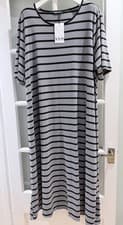 Image of Yours Grey Stripe Ribbed Maxi Dress Size 30-32 Stretch Fabric BNWT