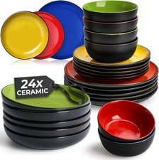 Image of 24pc Stoneware Dinner Set Mixed Colours Plates Bowls Service for 6 Kitchen