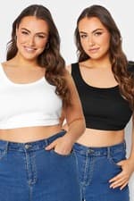 Image of Yours Curve Womens Plus Size 2 Pack Non-Padded Ribbed Bralette