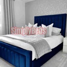 Image of New Elegant Design Plush Velvet Upholstered Panel Luxury Bed Frame Double&King