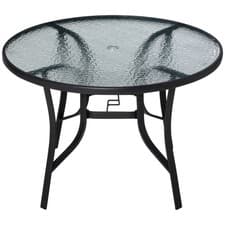 Image of Outsunny 106cm Round Garden Dining Table with Parasol Hole Tempered Glass Top