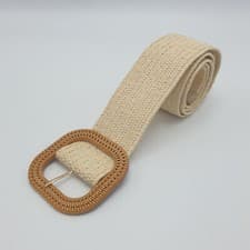 Image of Cream with woven effect buckle elasticated straw belt