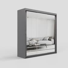 Image of Modern Sliding Door Wardrobe Full Mirror Optional Drawers 5 Sizes 2 Hanging Rail