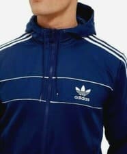 Image of XL adidas Originals MEN'S FZ COUNTRY TRACK TOP HOODIE BLUE LAST! RARE!