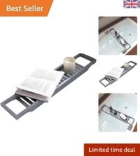 Image of Eco-Friendly Slimline Bamboo Bath Rack Caddy for Showers - Elegant Grey Finish