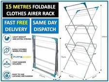 Image of 3 Tier Laundry Concertina Airer Dryer Rack 15M Clothes Horse Drying Space (33-2)