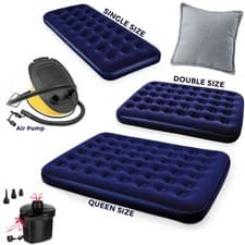 Image of Double Single Airbed Flocked Camping Inflatable Mattress Air Bed Electric Pump