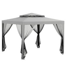 Image of Outsunny 3 x 3 m Gazebo, Netting Party Tent w/ Double Tier Roof, Light Grey