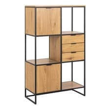 Image of Oak & Black Bookcase with 2 Doors, 3 Drawers & Shelf - Industrial Storage
