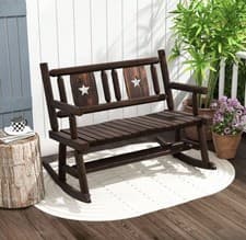 Image of Wooden Rocking Bench Double Patio Rocker Chair with Ergonomic Seat 2 Person