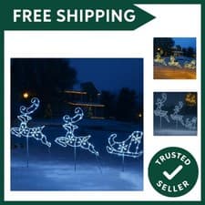 Image of 160cm Colour Changing LED Pre-Lit Acrylic Reindeer & Sleigh Indoor/Outdoor - ...
