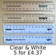 Image of Helix & Texet - 15cm 6 inch Clear or White Shatter Proof School - 5 Rulers