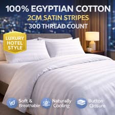 Image of 100% Egyptian Cotton Duvet Cover Set Satin Stripe 300 Thread Count Luxury Beddin