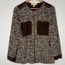 Image of Michael Kors Blouse Women Small Shacket Zebra Full Zip Jacket Work Party Core Nw