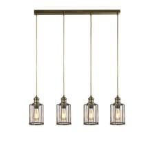 Image of 4 Lights Antique Brass Finish Pendant Bar Ceiling Light With Seeded Glass Shades