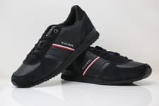 Image of TOMMY HILFIGER Iconic Runner Leather Mix Men Trainers Black Size UK 7 EU 41