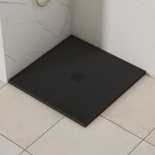 Image of 30mm Slimline Square Black Slate Effect Stone Shower Tray For Enclosure & Grate