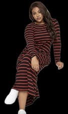 Image of Size 30/32 Yours red and black Stripe RibbedMaxi Dress