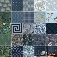 Image of Navy & Blue Wallpaper - Geometric Floral Animals Metallic - Various Designs