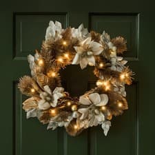 Image of Christmas Artificial LED Wreath Hanging Gold Home Xmas Decor Large Light Up 40cm