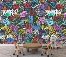 Image of Colourful Graffiti Street Teenage Wallpaper Mural Removeable Washable Peel&Stick