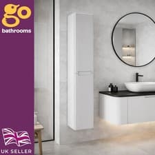 Image of 1500mm White Fluted Tall Bathroom Cabinet Wall Mounted Soft Close Universal