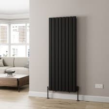 Image of 1600x605mm Designer Radiator Vertical Black Flat Panel Rads Double Panel