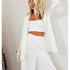 Image of NWT Show Me Your MuMu Felix White Luxe Satin Blazer Button Front Jacket 2XL