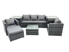 Image of Fimous Outdoor Rattan Garden Furniture Sofa Set with Square Coffee Table Chairs