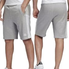 Image of Adidas Shorts Mens Black Zip Pockets 3 Stripes Originals Terry Sports Casual