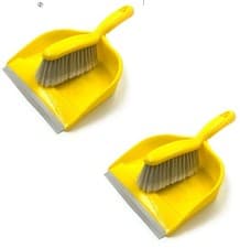 Image of Dustpan and Soft Brush Set Plastic Hand Dust Pan Household Cleaning Yellow x 2