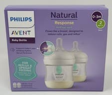 Image of Philips Avent Natural Response Baby Bottle 2x 125ml 4oz Milk Bottle Reflux 0-3M